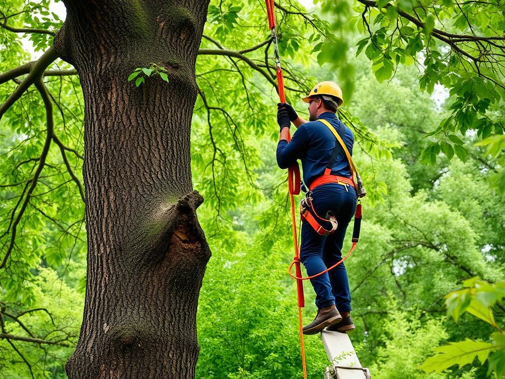Démontage d'un arbre en espace contraint par un élagueur grimpeur