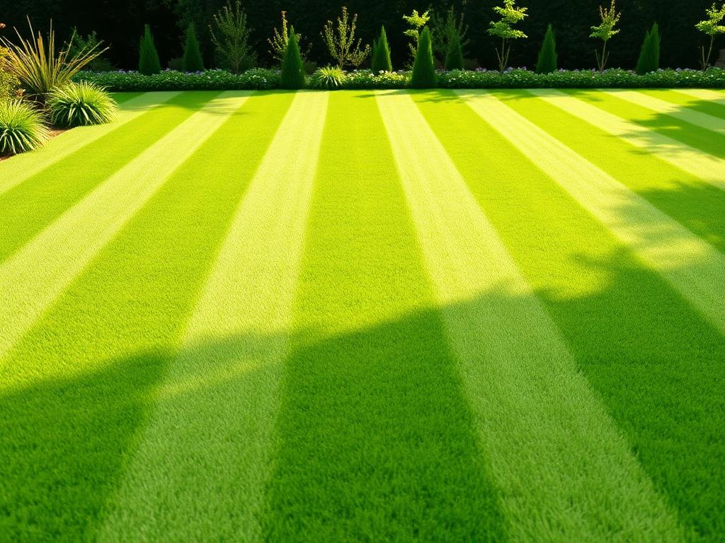 Pelouse parfaitement tondue avec des rayures dans un jardin
